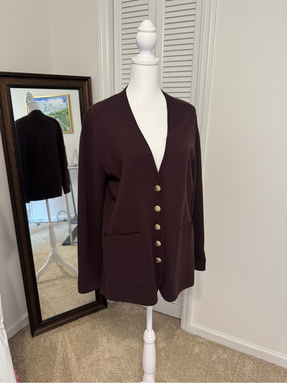 Ann Taylor Dark Brown V-Neck Button Front Blazer Cardigan